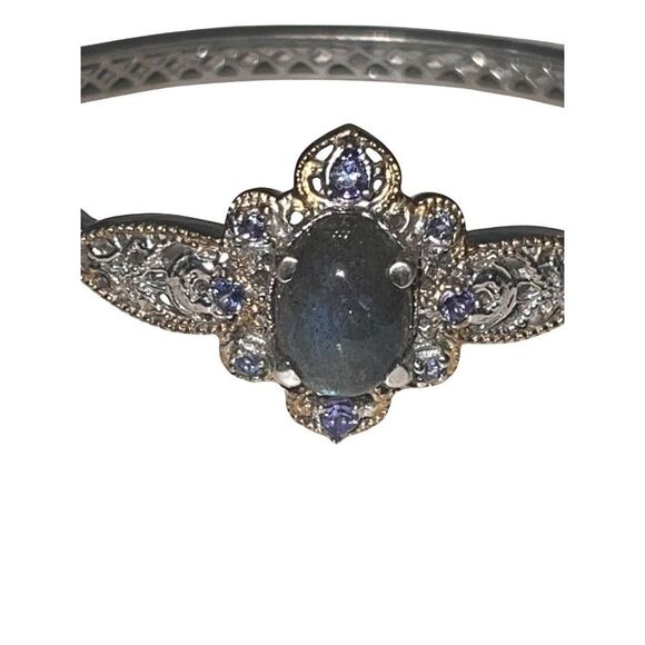 Karis Malagasy Labradorite & Multi Gemstone Filigree Vermeil Hinged Bracelet - Picture 4 of 16